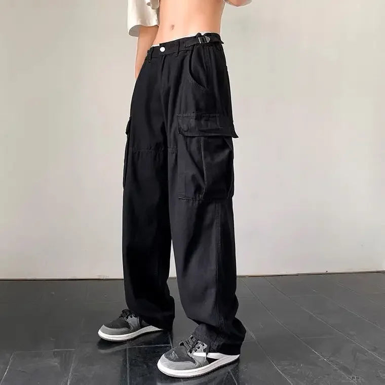 Nexus™️ - Wide-Leg Y2K Techwear Cargo Pants with Multi-Pockets for Men, Vintage Harajuku Style